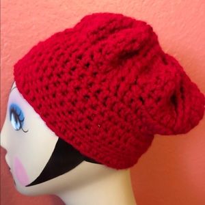 Red chunky beanie.
